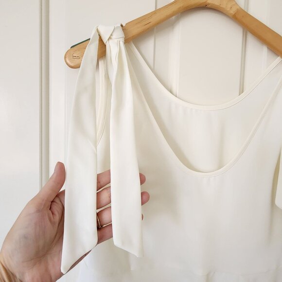 Cream Sleeveless Cami Blouse Cropped Tie Straps Ruffle Lightweight Beach Pool - Picture 4 of 7